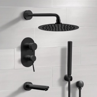 Tub and Shower Faucet Matte Black Tub and Shower System with Rain Shower Head and Hand Shower Remer TSH34